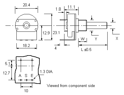 LA20BU potentiometer dimensions