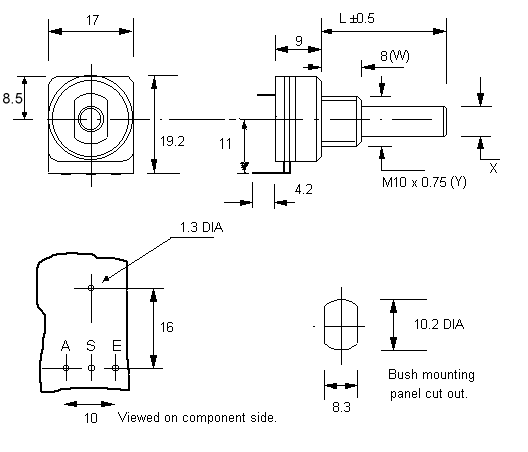 LA16ECO potentiometer dimensions