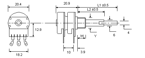 OW2C20BU potentiometer dimensions