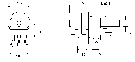 OW2G20BU potentiometer dimensions