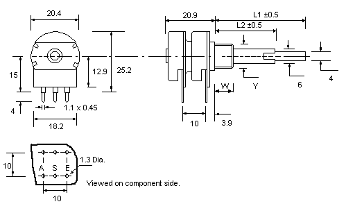PC2C20BU potentiometer dimensions