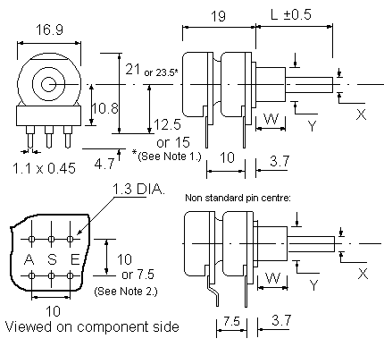 PC2G16BU potentiometer dimensions