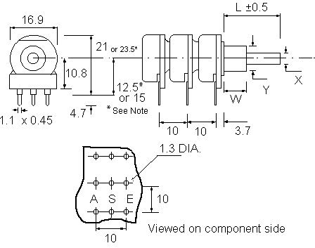 PC3G16BU potentiometer dimensions