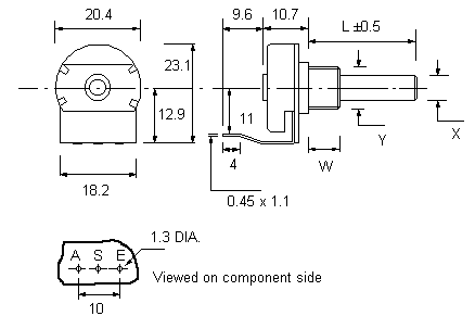 XA20BU potentiometer dimensions
