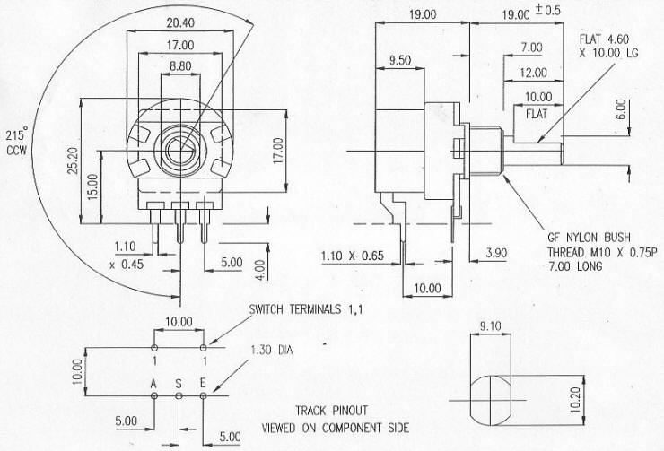 HS Switch potentiometer dimensions