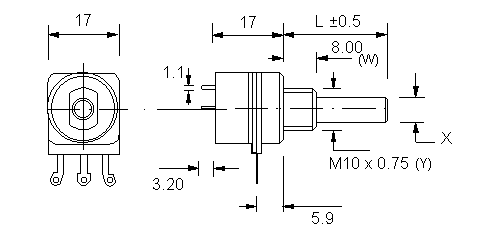 Eco Rotary Switch potentiometer dimensions